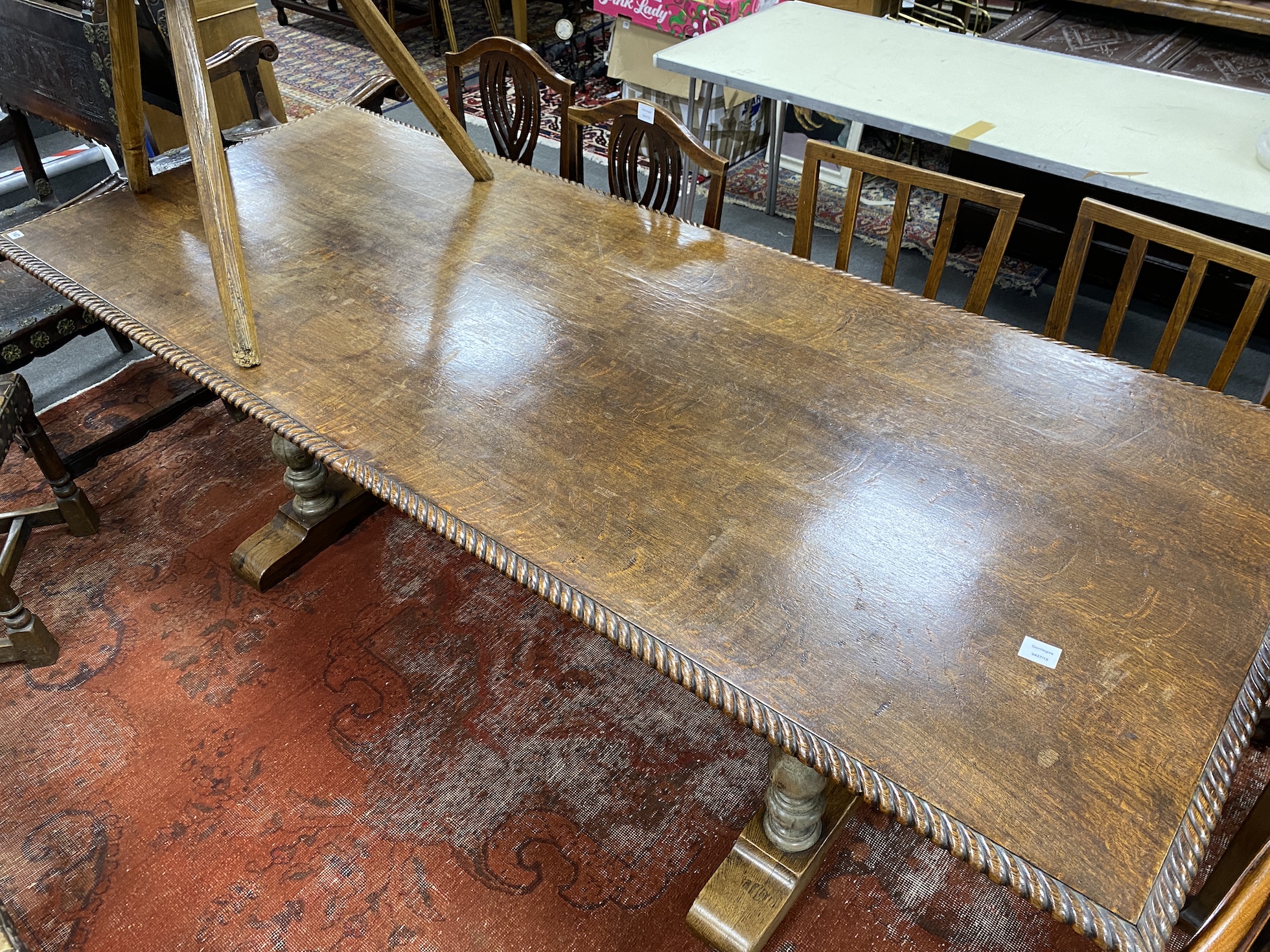 A refectory type dining table (composed of earlier timbers), length 230cm, width 92cm, height 74cm